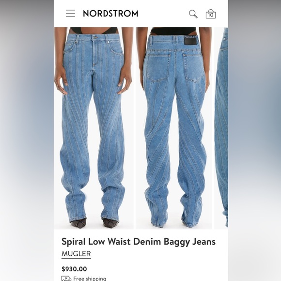 BNWT Mugler Spiral Low Waist Denim Baggy Jeans Hard to find Size 14!!